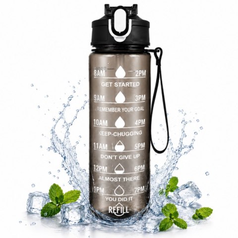 Butelka na wodę, sportowy bidon z miarką i hasłami motywacyjnymi 750ML czarna BD60