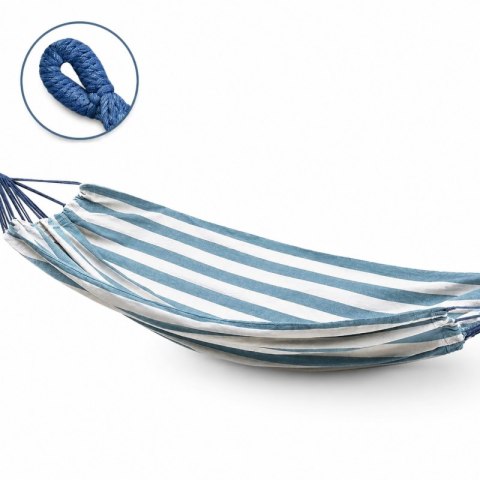 Hamak ogrodowy 1-os. DREWNIANY STELAŻ 180x150cm XL paski biało-niebieskie KR48