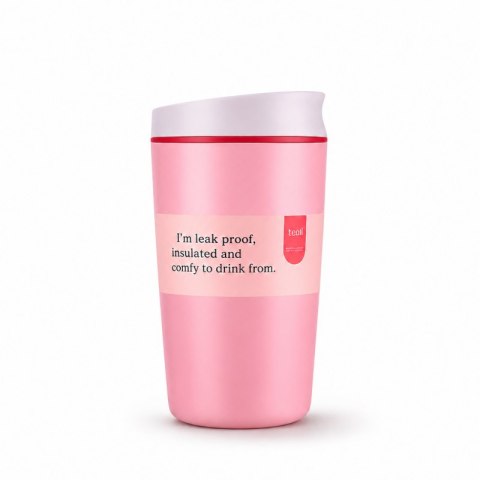 POJEMNY KUBEK TERMICZNY 340 ml TERMOS zamykany, jasnoróżowy CUP32
