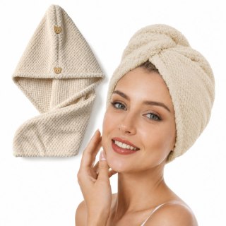 Ręcznik, kapturek, turban do włosów, bardzo chłonny, beżowy 65x25 cm REC60K