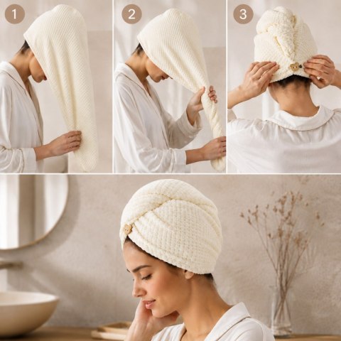 Ręcznik, kapturek, turban do włosów, bardzo chłonny, biały 65x25 cm REC60B