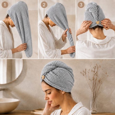 Ręcznik, kapturek, turban do włosów, bardzo chłonny, grafit 65x25 cm REC60GRAF