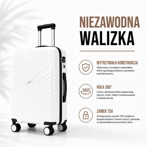 Zestaw 3w1 walizek podróżnych, kółka 360, lekkie a wytrzymałe, PP, na szyfr, premium białe WP17