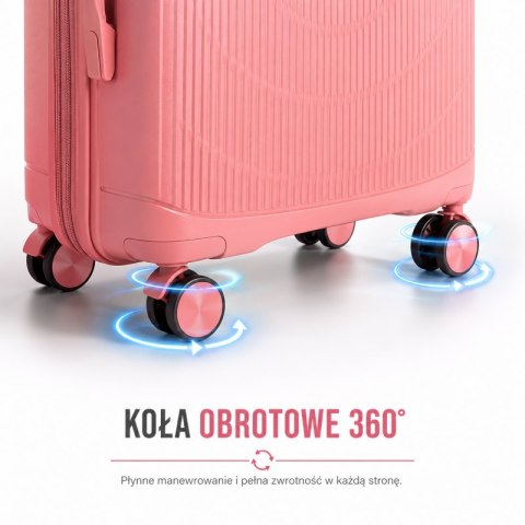 Zestaw 3w1 walizek podróżnych, kółka 360, lekkie a wytrzymałe, PP, na szyfr, premium róż WP15