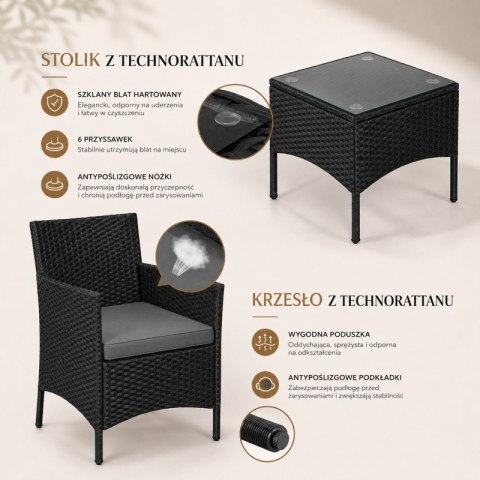 Zestaw mebli ogrodowych 3w1 Stolik+ 2 fotele imitacja rattanu, czarny SC13