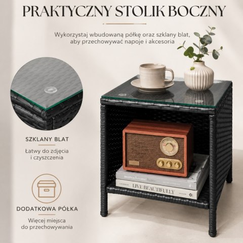 Zestaw mebli ogrodowych 3w1 Stolik+ 2 fotele imitacja rattanu, czarny SC13