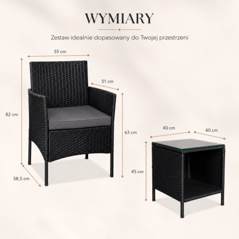 Zestaw mebli ogrodowych 3w1 Stolik+ 2 fotele imitacja rattanu, czarny SC13